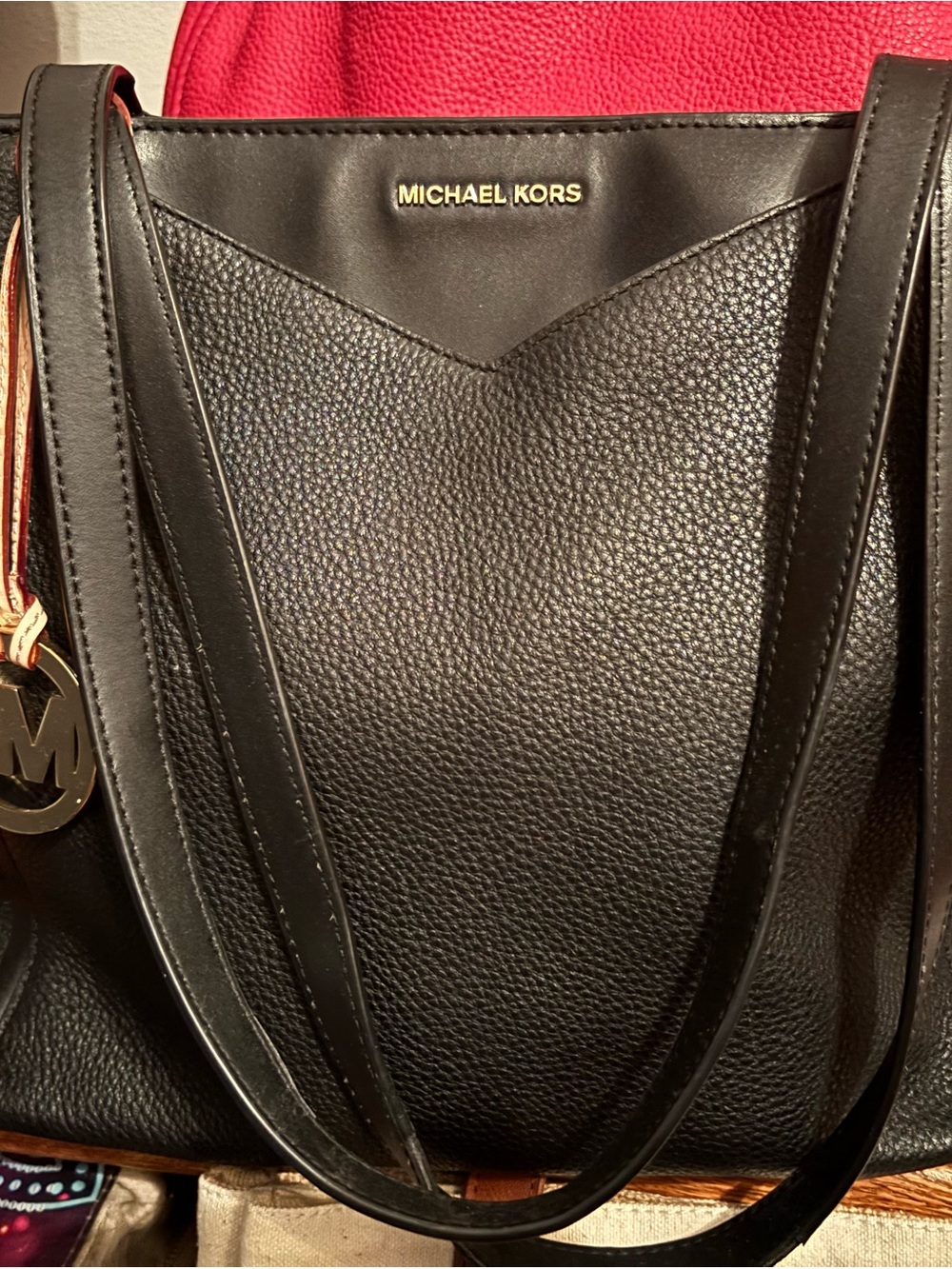 Michael Kors Black Pebbled Leather Tote with Gold Logo
